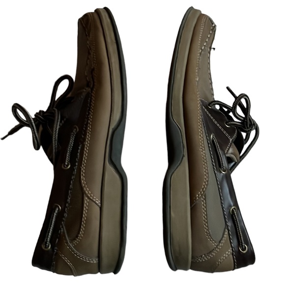 Bass Men's 2 Tone Brown Lace Up Leather Loafer Boat Shoes Size 10 - Picture 7 of 9
